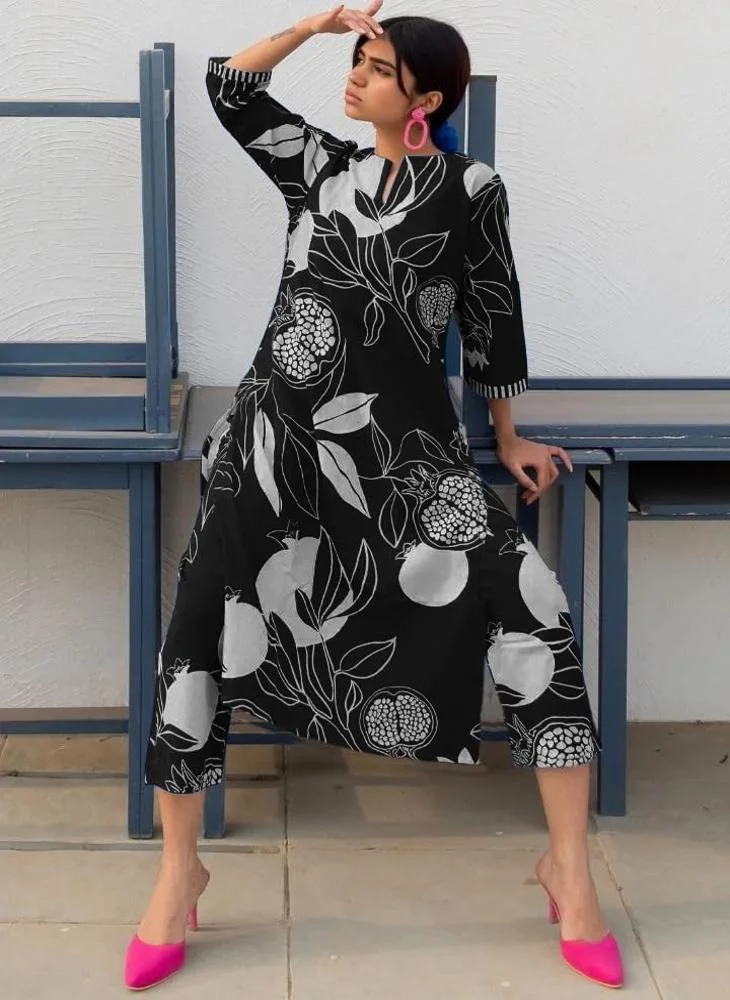 جو سريكي كورتا مطبوعة مستقيمة من GoSriKi للنساء مع بنطال (ANAAR-BLACK-NW-GS_S_Black_Small)